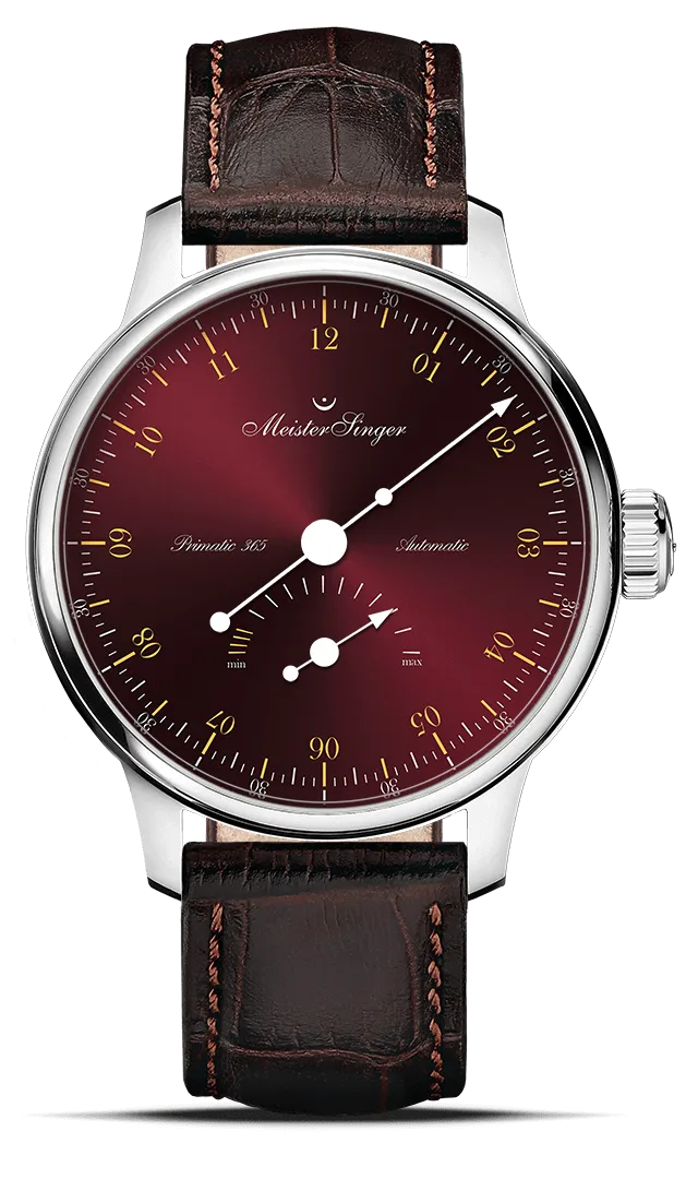 Meister Singer Primatic 365 -Sonnenschliff Bordeaux mit Gold Herrenuhr PR365911G