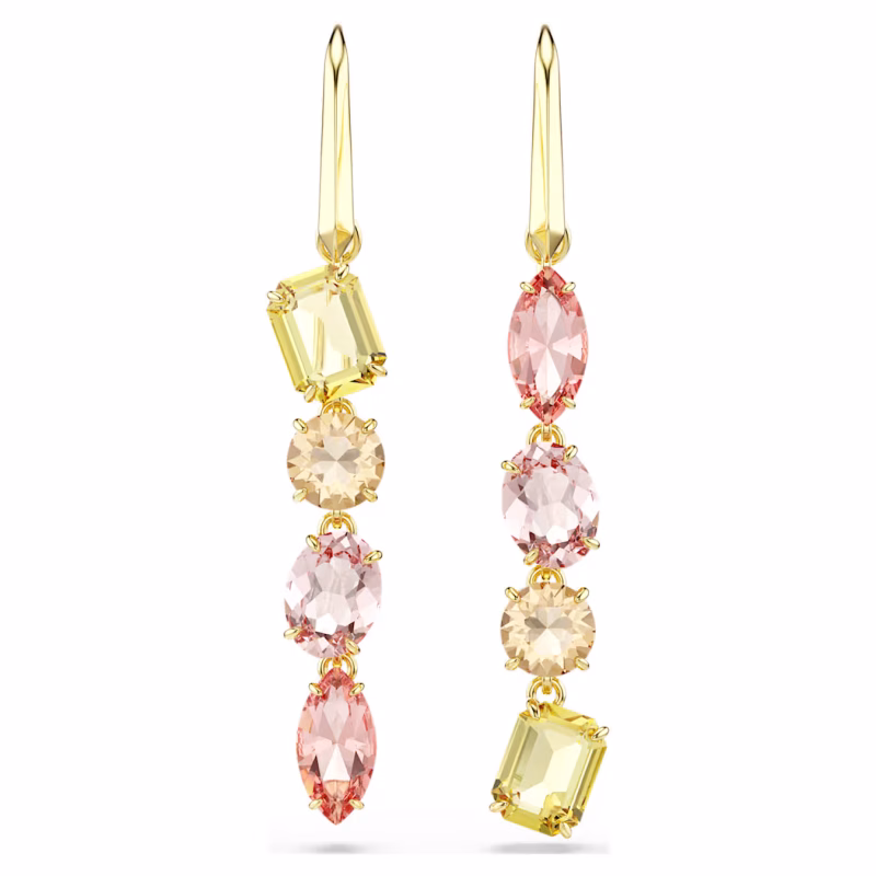 Swarovski  Gema Drop-Ohrhänger Asymmetrisches Design, Verschiedene Schliffe, Rosa, Goldlegierungsschicht