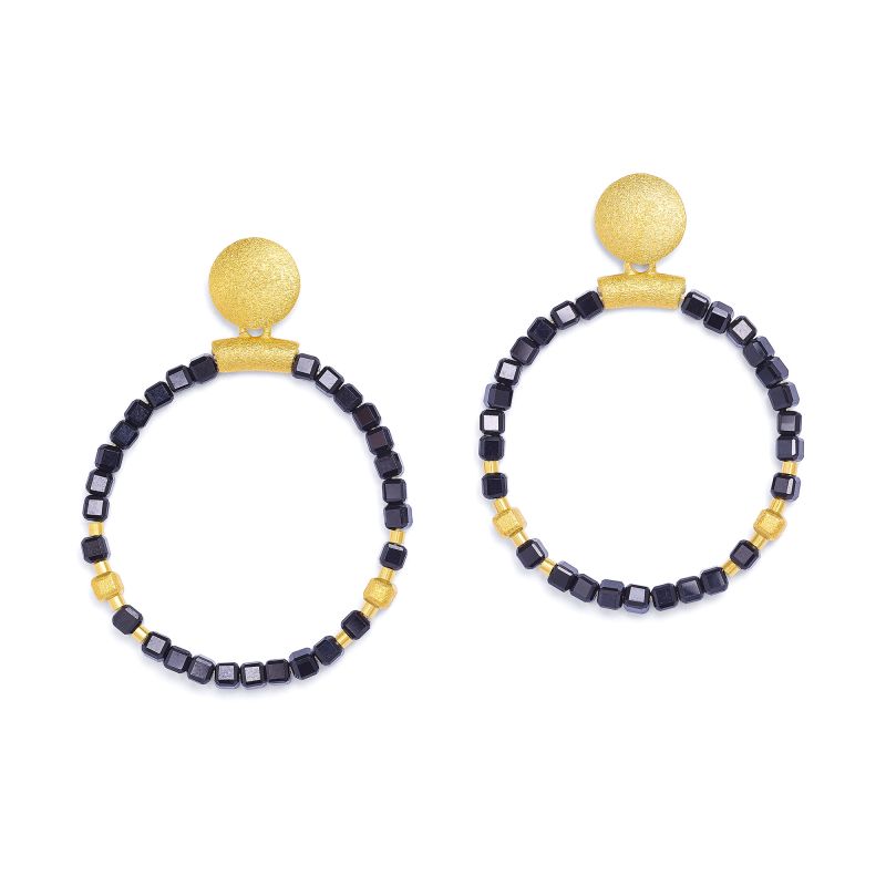 Bernd Wolf Ohrringe Rondela Designlinie Cubes, Spinell, Schwarz / Gold