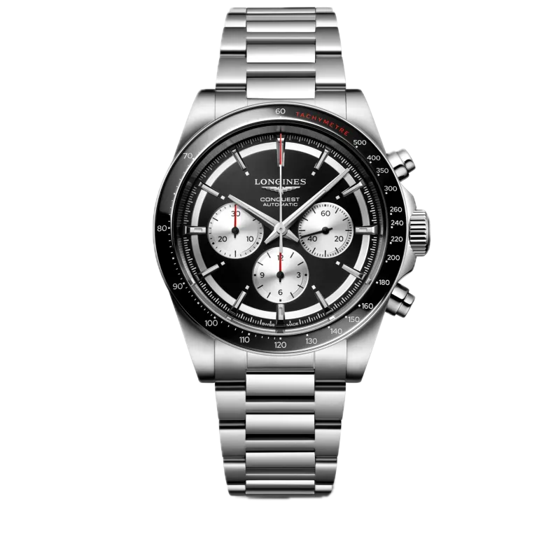 Longines Conquest Chronograph schwarz Edelstahlband Herrenuhr L3.835.4.52.6