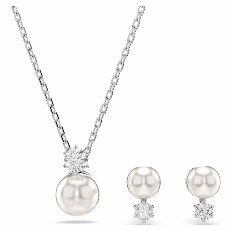 Swarovski  Matrix Set Kristallperle, Rundschliff, Weiß, Rhodiniert