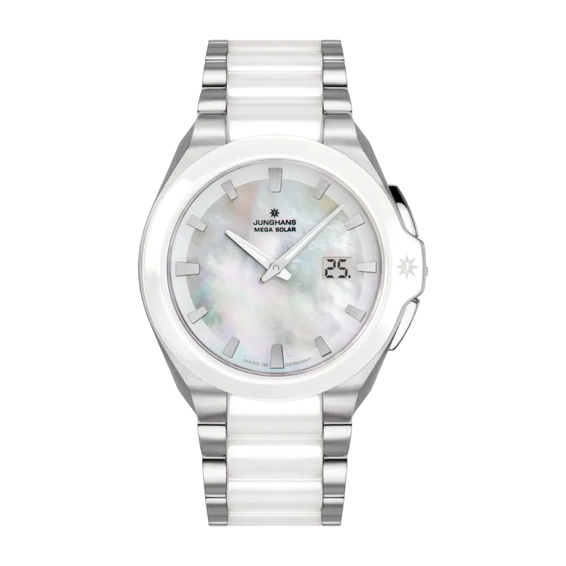 Junghans Spektrum Damen Funk Solar Keramik weiß Damenuhr 15/1601.44