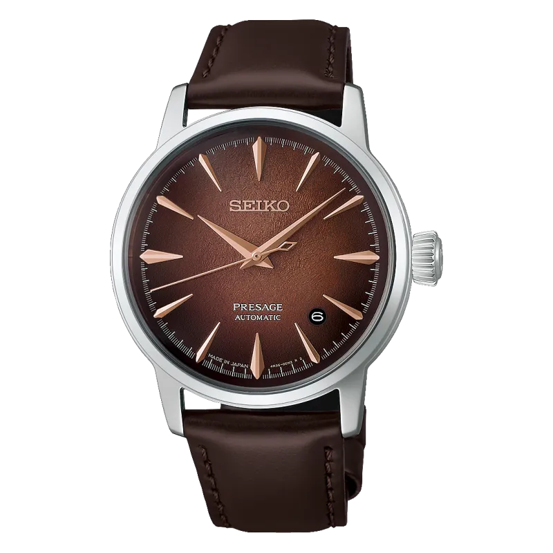 Seiko PRESAGE Automatik 3 Zeiger, 38mm, Lederband, Whiskey Mist (Braun) Herrenuhr HCB003J1