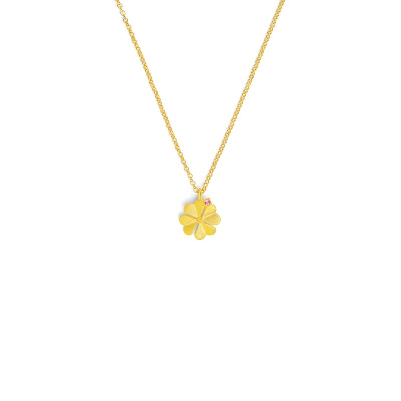 Bernd Wolf Kette Kleenika Designlinie Glücksbringer, Turmalin pink, Kleeblatt, 24-Karat-goldplattiert