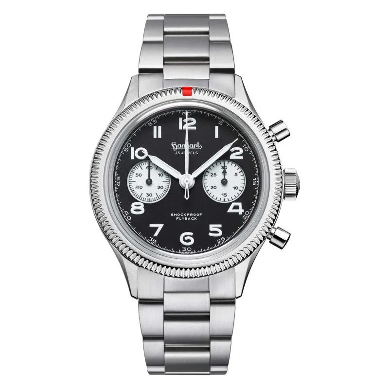 Hanhart 417 ES Flyback Reverse Panda 42 mm Edelstahlband Silber Herrenuhr H721.211-6428