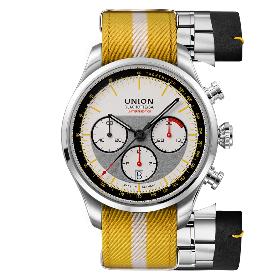 Union Glashütte Belisar Chronograph Limitierte Edition Silvretta Classic 44 mm, Automatikwerk, 65 Stunden Gangreserve Herrenuhr D009.427.18.011.09