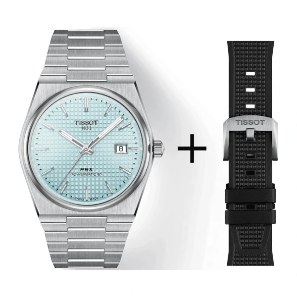Tissot PRX Powermatic 80 Hellblau Herrenuhr T137.407.11.351.00 Set mit schwarzem Kautschukarmband