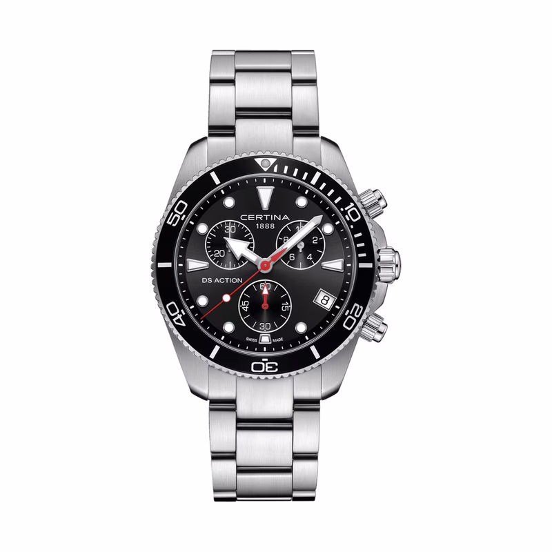 Certina DS Action Chrono, Quarz, Schwarz, Edelstahl 316L Herrenuhr C048.417.11.051.00