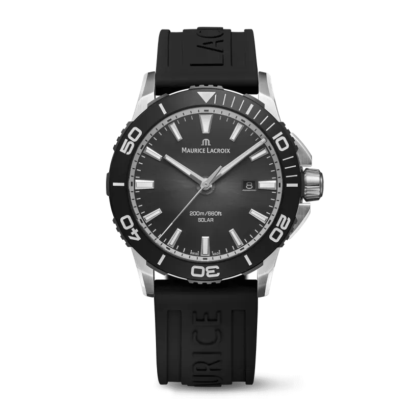 Maurice Lacroix PONTOS S SOLAR, 42mm, Quarz, Schwarzes Kautschukarmband Herrenuhr PT1008-SSL20-330-2