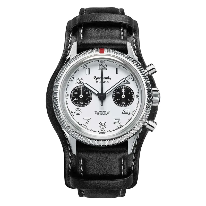 Hanhart 417 ES 1954 Flyback Panda 39 mm Lederband Schwarz Herrenuhr H701.201-7010