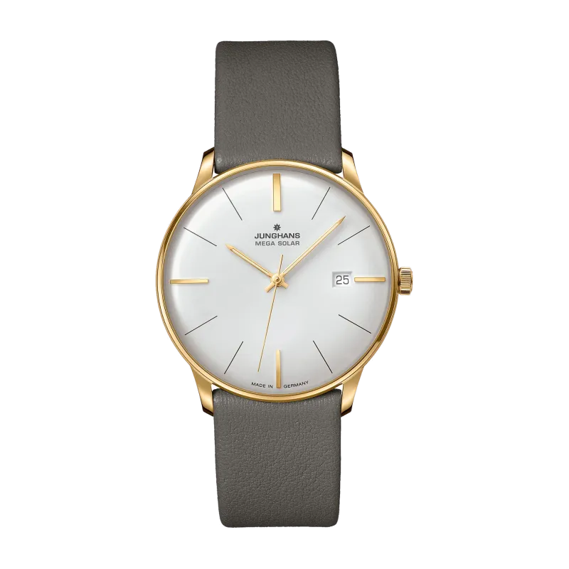 Junghans Meister Mega Solar, Lederband mit Dornschließe, Funk-Solarwerk, Saphirglas Herrenuhr 59/7601.02