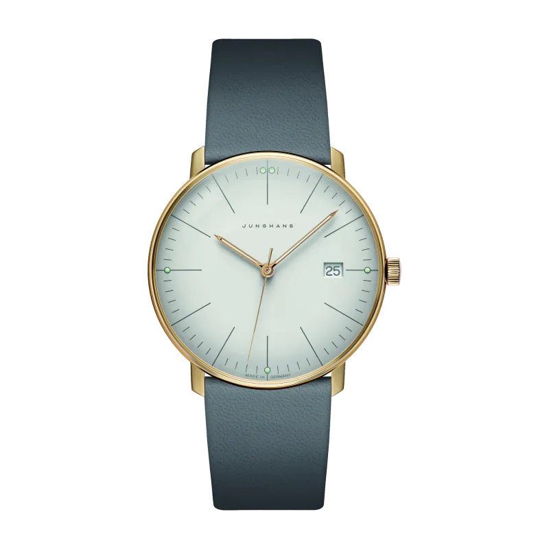 Junghans max bill Quarz sandgoldfarben Lederband Herrenuhr 41/7857.02