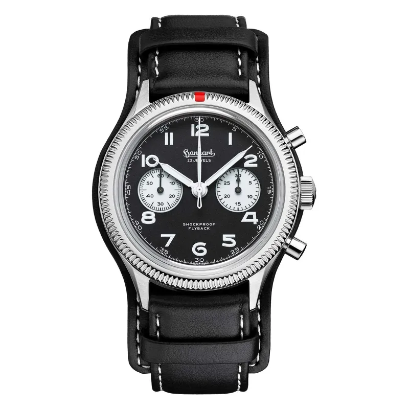 Hanhart 417 ES Flyback Reverse Panda 42 mm Lederband Schwarz Herrenuhr H721.211-7010