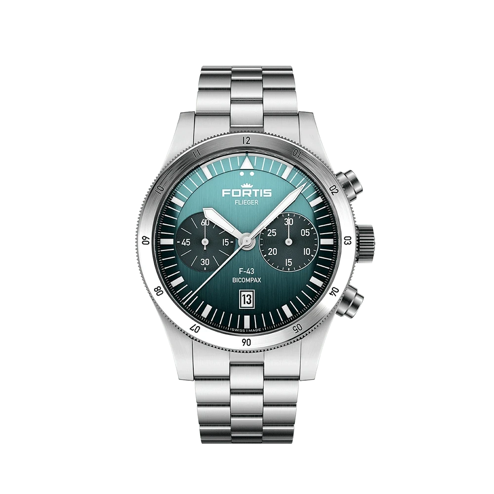 Fortis FLIEGER F-43 Bicompax Petrol Herrenuhr F4240008