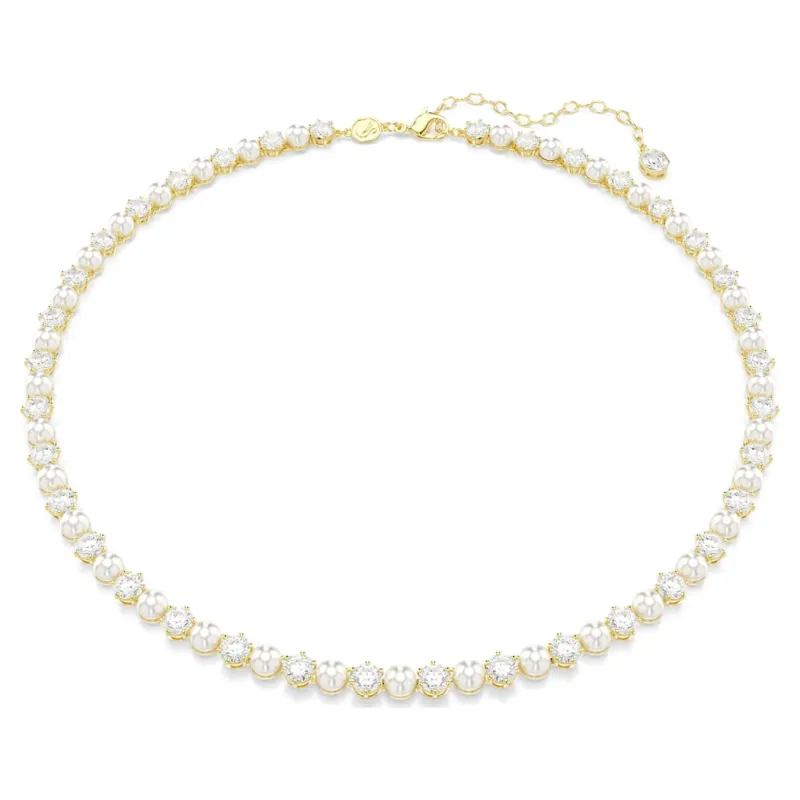 Swarovski  Matrix Tennis Halskette Kristallperle, Rundschliff, Weiß, Goldlegierungsschicht