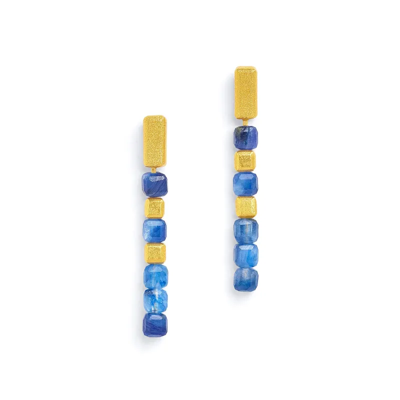 Bernd Wolf Ohrringe Cuseno Designlinie Cubes, Kyanit, Blau, Gold