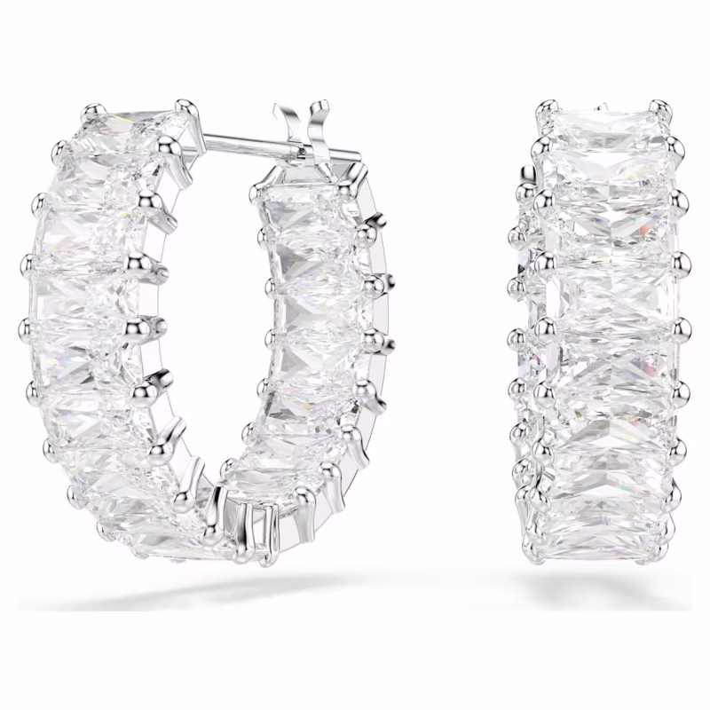 Swarovski  Matrix Kreolen Baguette-Schliff, Weiß, Rhodiniert