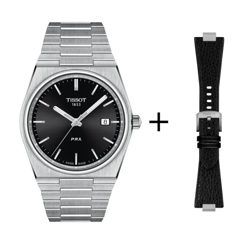 Tissot PRX Herrenuhr Quarz schwarz T137.410.11.051.00 Set mit schwarzen Lederband 