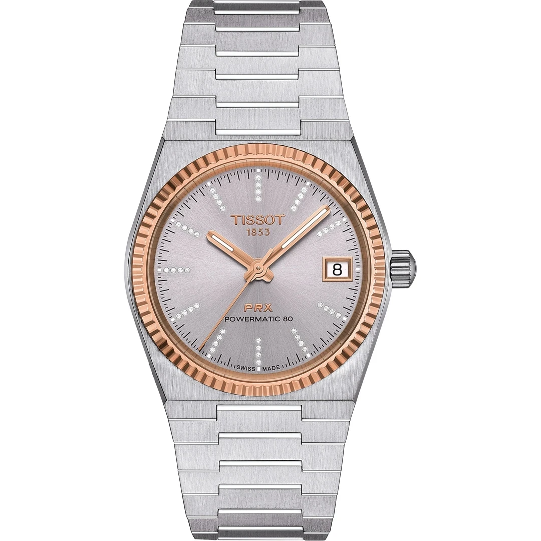Tissot PRX 35mm Powermatic 80 Stahl & 18K Goldlünette Damenuhr T931.207.41.336.00