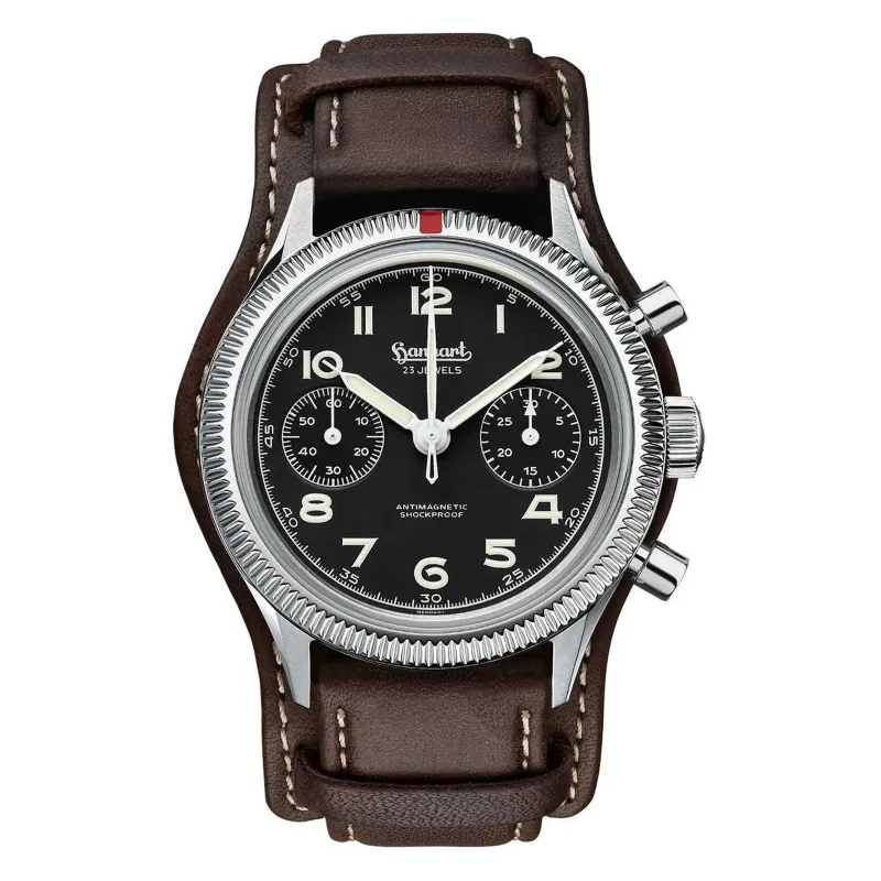 Hanhart 417 ES 1954 39 mm Lederband Dunkelbraun Herrenuhr H701.210-7110