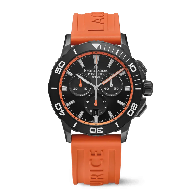 Maurice Lacroix PONTOS S SOLAR CHRONOGRAPH SPECIAL EDITION, 42 mm, Quartz, Kautschukarmband, Orange Herrenuhr PT1038-DLB00-330-6