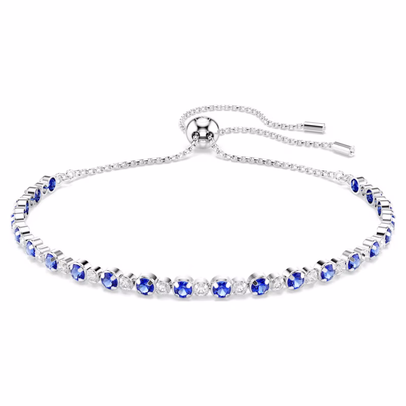 Swarovski  Matrix Tennis Armband Gemischte Rundschliffe, Blau, Rhodiniert