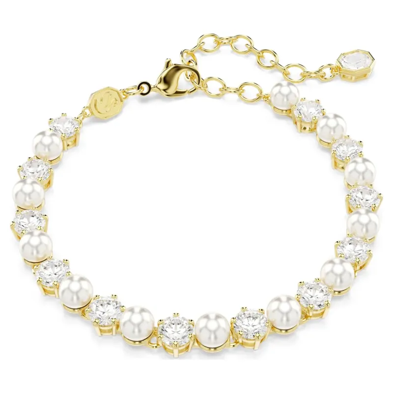 Swarovski  Matrix Tennis Armband Kristallperle, Rundschliff, Weiß, Goldlegierungsschicht