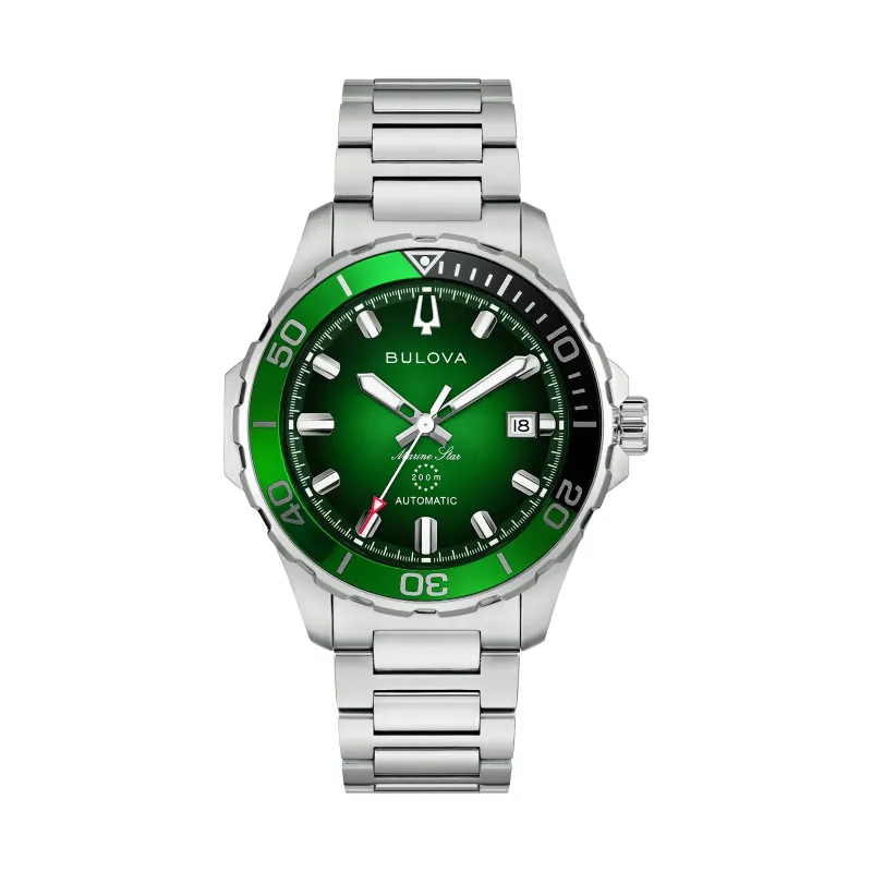 Bulova Marine Star Automatik Grün Edelstahlband Herrenuhr 98B471