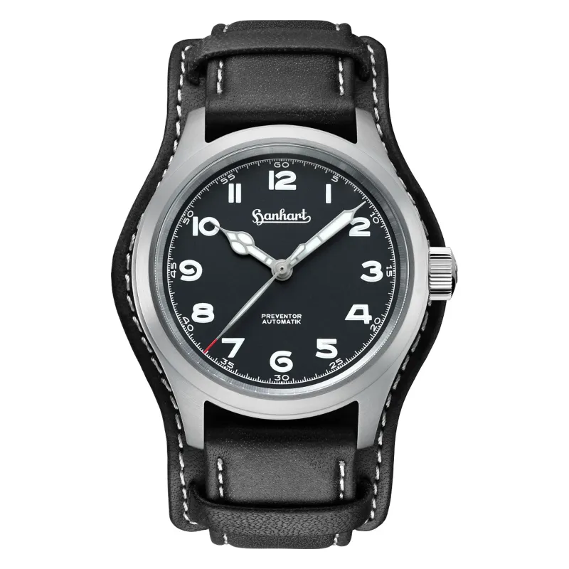 Hanhart PIONEER Preventor HD12 schwarz 39 mm Lederband Schwarz Herrenuhr 792.810-7010