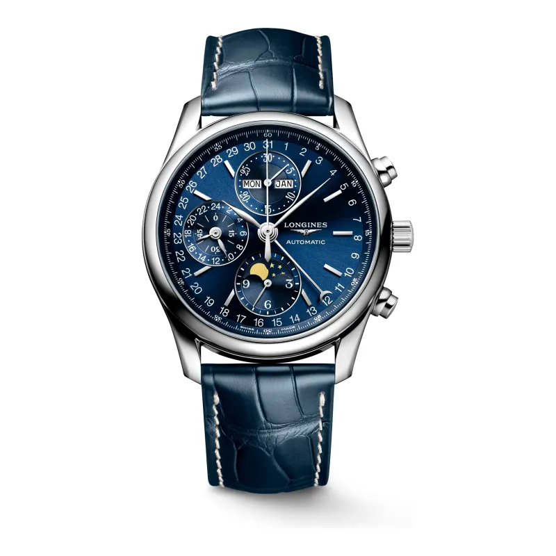 Longines Master Collection Chrono Mondphase Blau Lederband blau 40 mm Herrenuhr L2.673.4.92.0