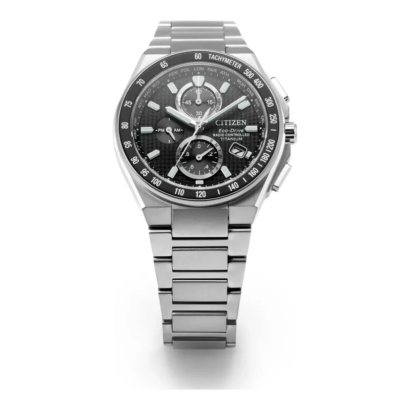 Citizen Eco-Drive Funk Chronograph Super Titanium schwarz Herrenuhr AT8390-55E