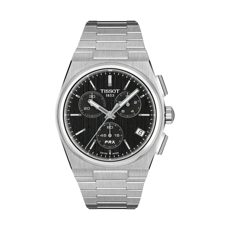 Tissot PRX Chronograph Quarz 41 mm Edelstahlband Schwarz Herrenuhr T137.417.11.051.00
